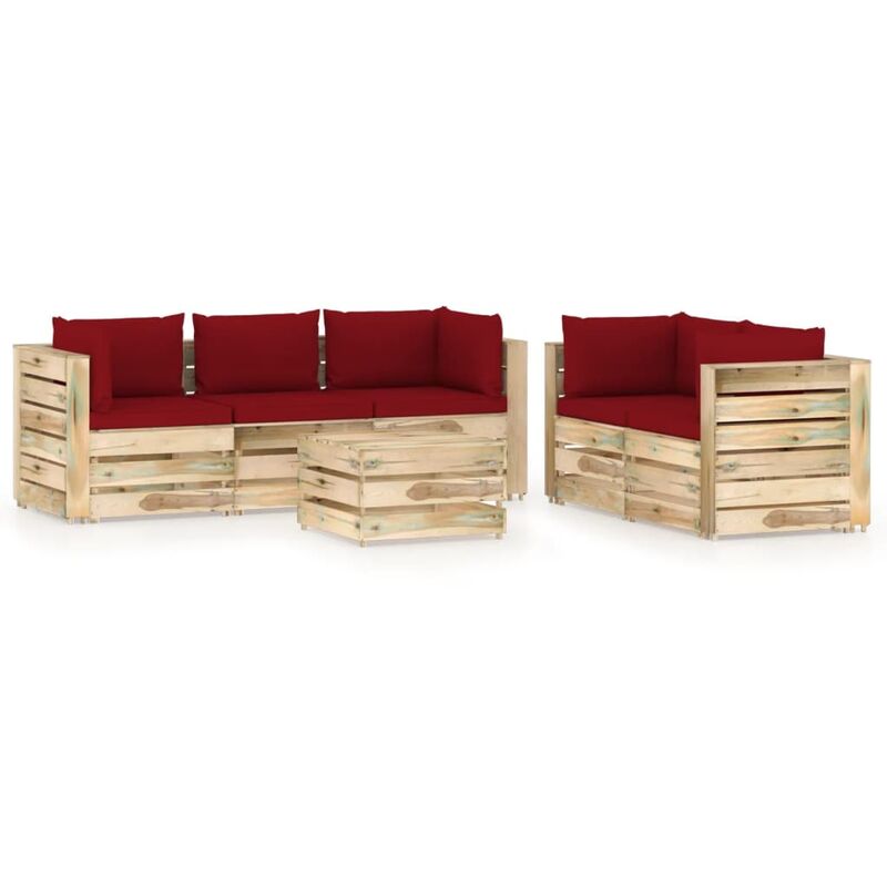 

Muebles de jardín 6 piezas con cojines madera impregnada verde - Rojo - Vidaxl