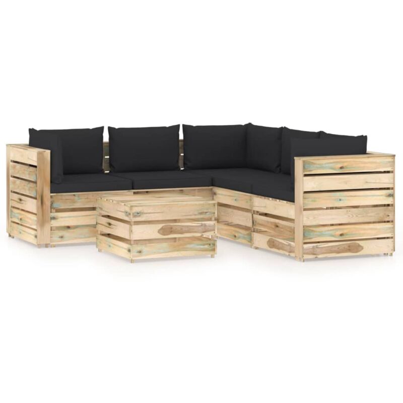 

Muebles de jardín 6 piezas con cojines madera impregnada verde - Negro - Vidaxl