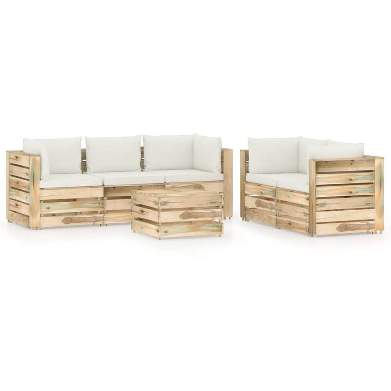 

vidaXL Muebles de jardín 6 piezas con cojines madera impregnada verde - Crema
