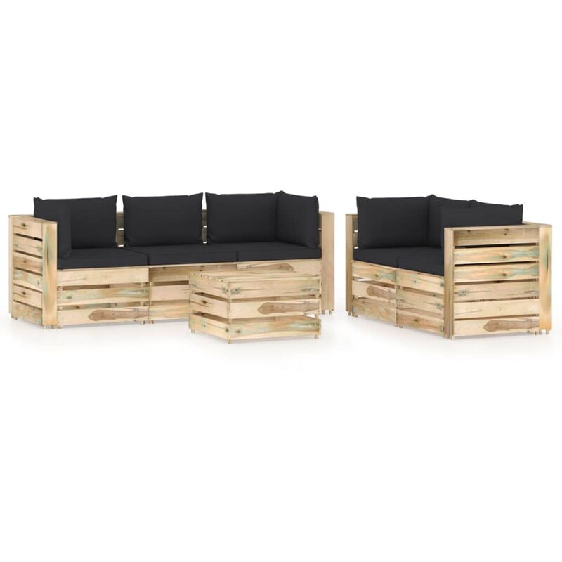 

Muebles de jardín 6 piezas con cojines madera impregnada verde - Negro - Vidaxl