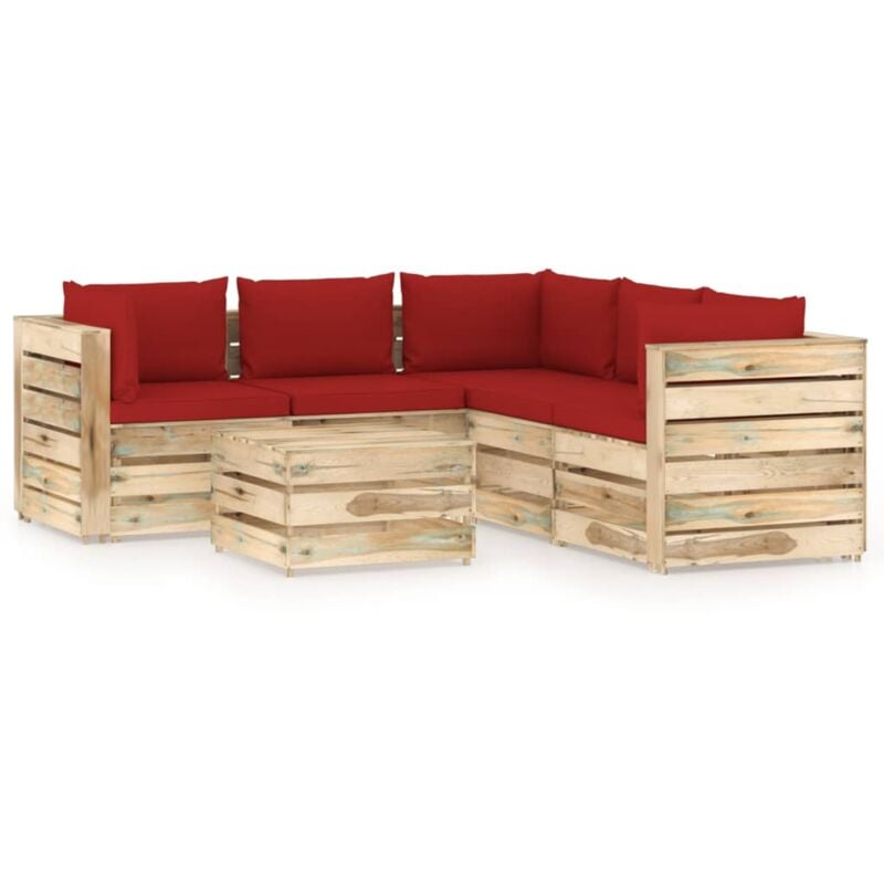 

Muebles de jardín 6 piezas con cojines madera impregnada verde - Rojo - Vidaxl
