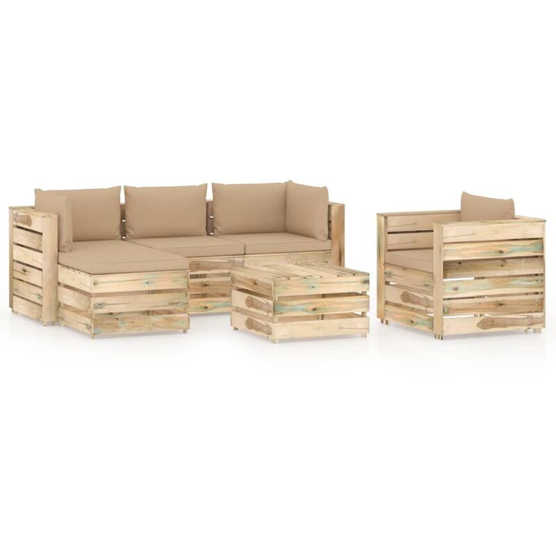 

Muebles de jardín 6 piezas con cojines madera impregnada verde - Amarillo - Vidaxl