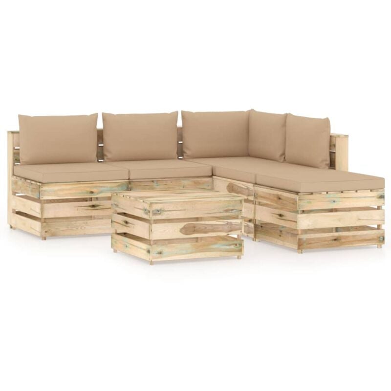 

Muebles de jardín 6 piezas con cojines madera impregnada verde - Amarillo - Vidaxl