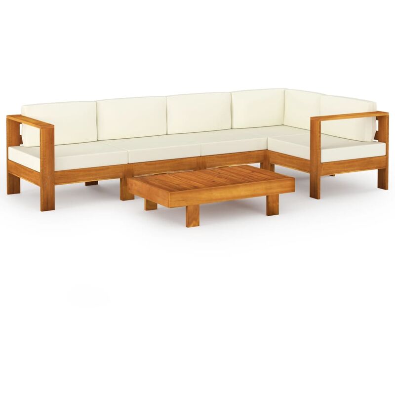 

Muebles de jardín 6 pzas cojines blanco crema madera de acacia - Marrón - Vidaxl