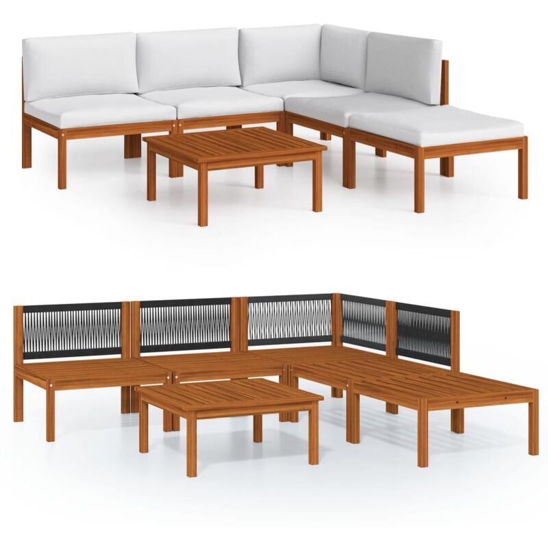 

vidaXL Muebles de jardín 6 pzas cojines crema madera maciza de acacia - Marrón
