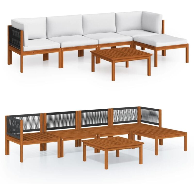 

vidaXL Muebles de jardín 6 pzas cojines crema madera maciza de acacia - Marrón