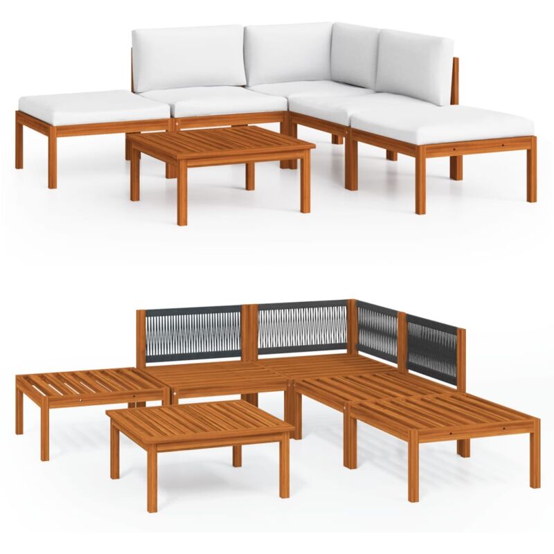 

vidaXL Muebles de jardín 6 pzas cojines crema madera maciza de acacia - Marrón