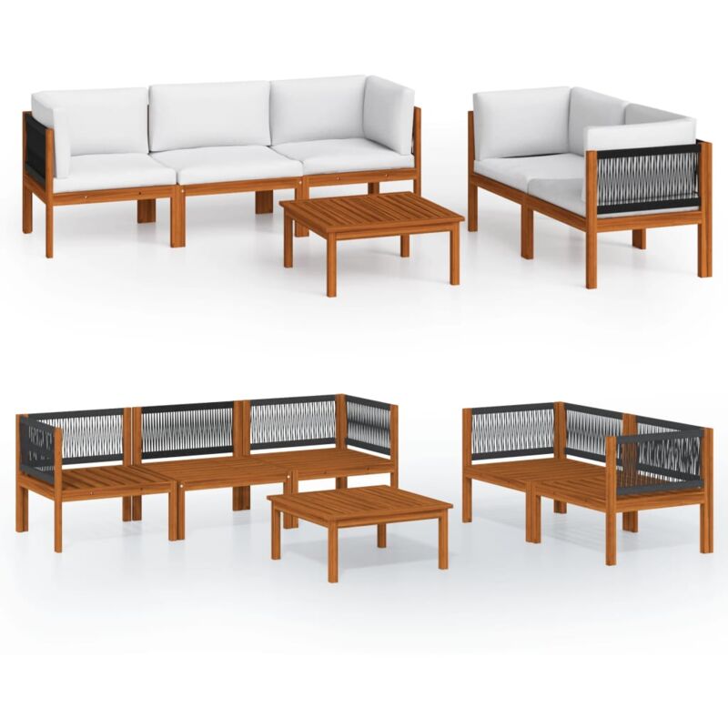 

Muebles de jardín 6 pzas cojines crema madera maciza de acacia - Marrón - Vidaxl
