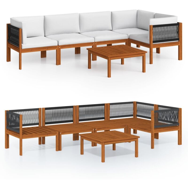 

Muebles de jardín 6 pzas cojines crema madera maciza de acacia - Marrón - Vidaxl