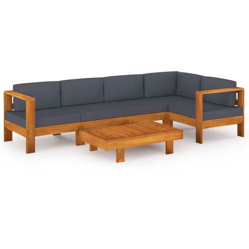 

Muebles de jardín 6 pzas con cojines gris oscuro madera acacia - Marrón - Vidaxl