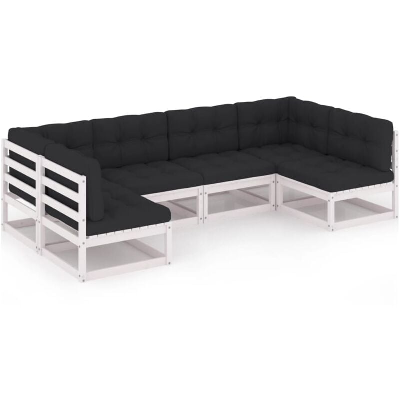 

vidaXL Muebles de jardín 6 pzas y cojines blanco madera maciza pino - Blanco