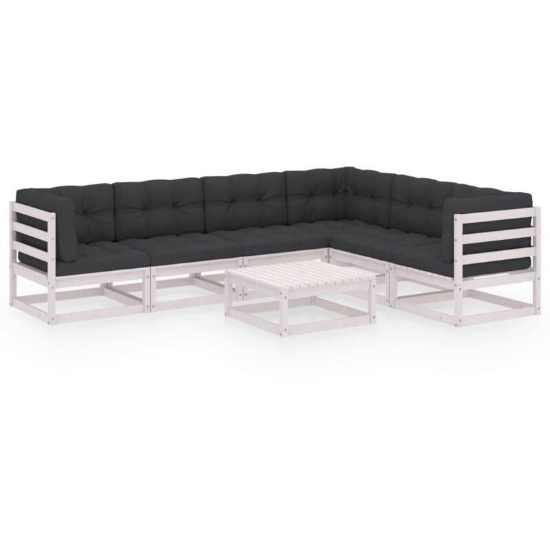 

vidaXL Muebles de jardín 7 piezas con cojines blanco madera de pino - Blanco