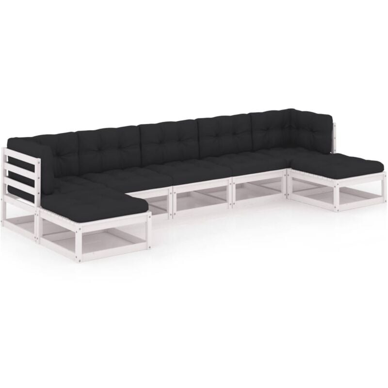 

vidaXL Muebles de jardín 7 piezas con cojines blanco madera de pino - Blanco