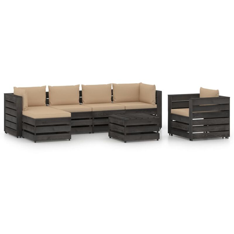 

Muebles de jardín 7 piezas con cojines madera impregnada gris - Amarillo - Vidaxl