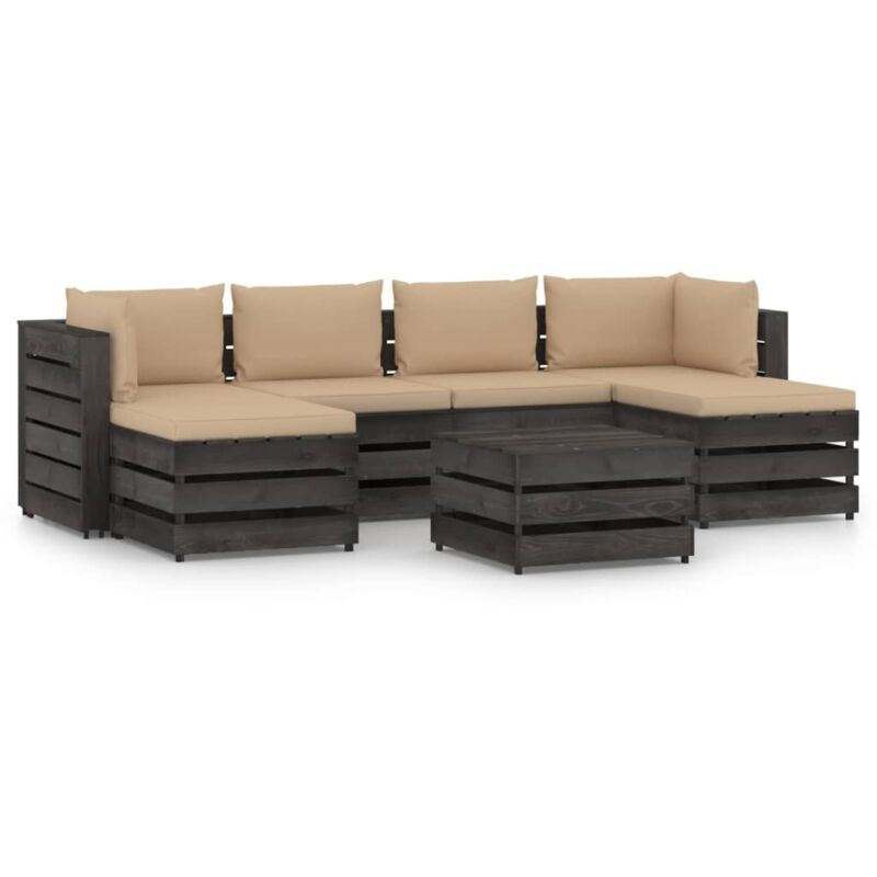

vidaXL Muebles de jardín 7 piezas con cojines madera impregnada gris - Amarillo