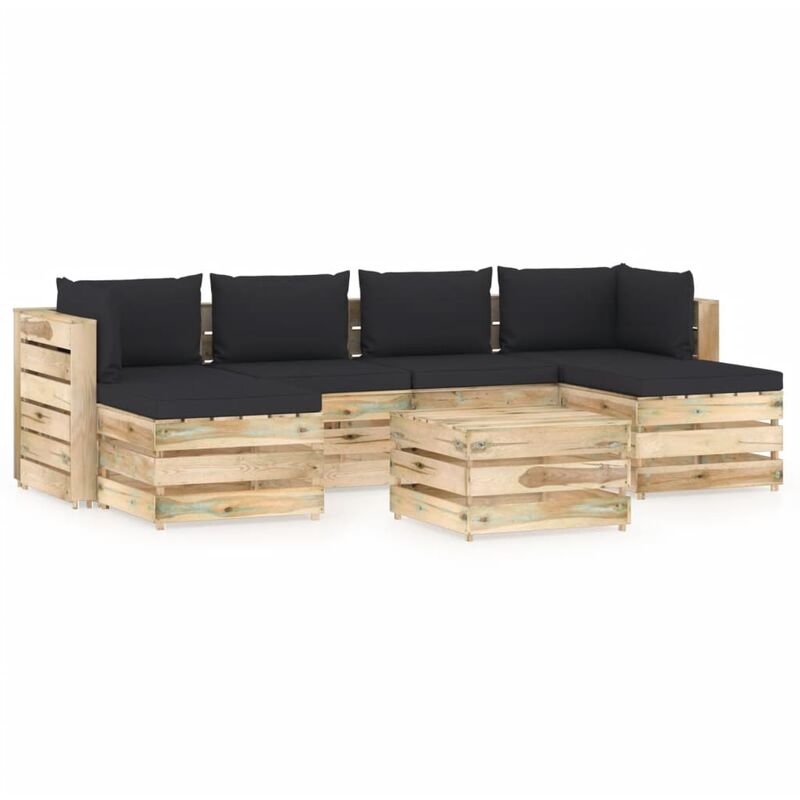 

Muebles de jardín 7 piezas con cojines madera impregnada verde - Negro - Vidaxl