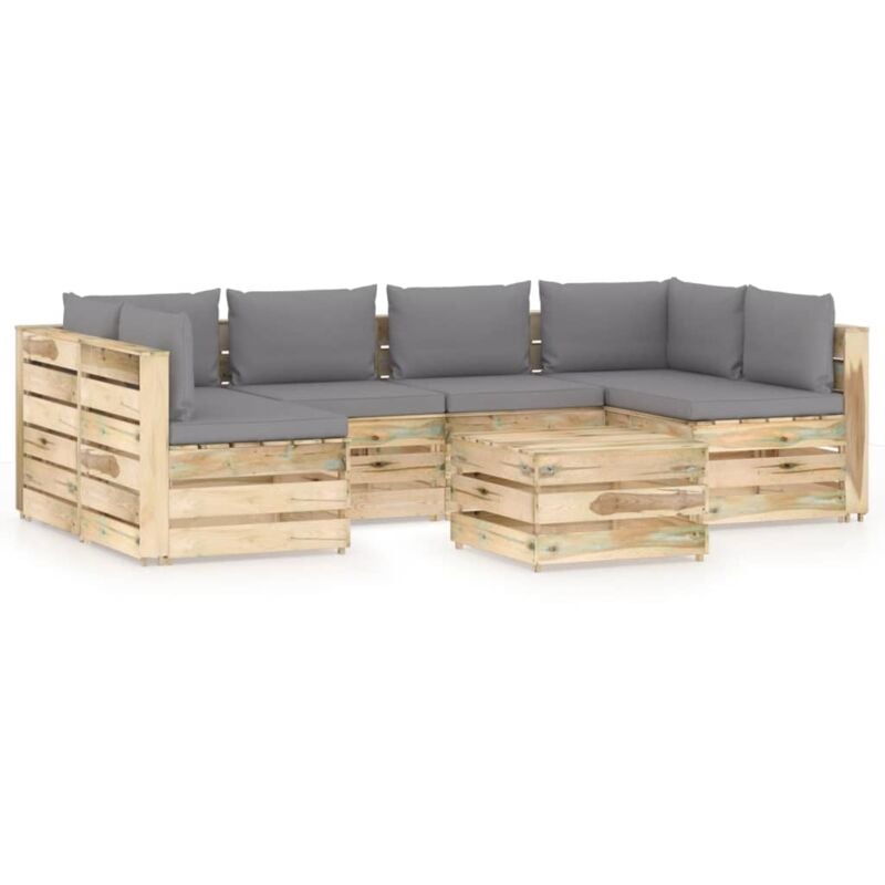 

Muebles de jardín 7 piezas con cojines madera impregnada verde - Gris - Vidaxl