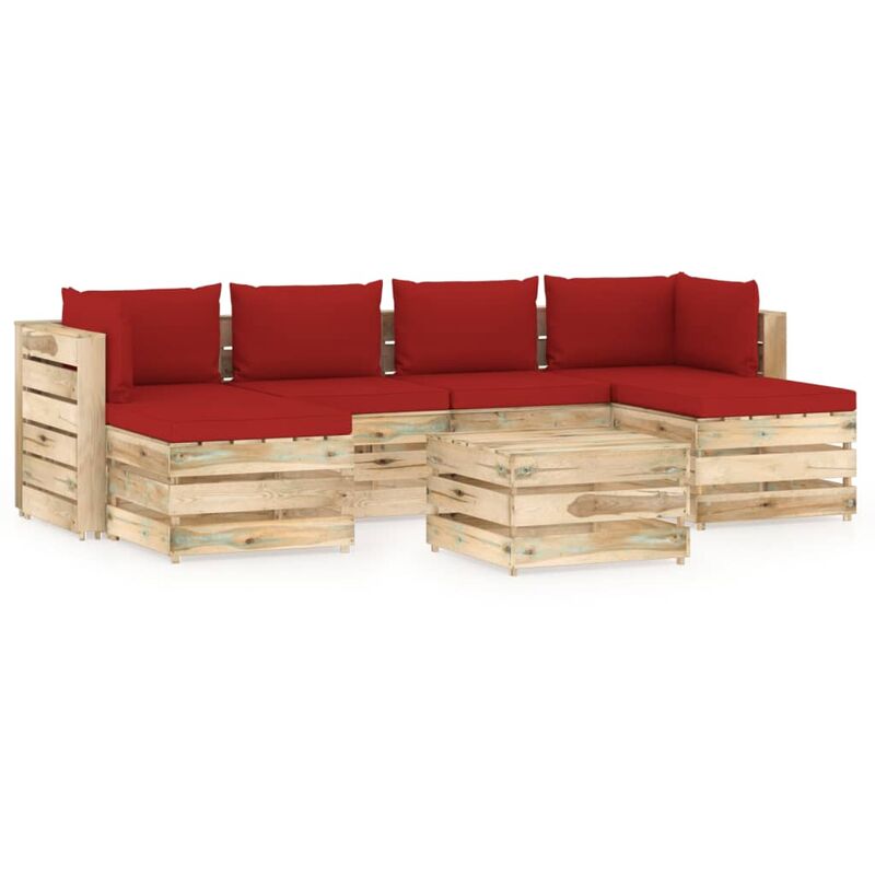 

Muebles de jardín 7 piezas con cojines madera impregnada verde - Rojo - Vidaxl