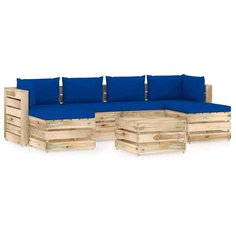 

Muebles de jardín 7 piezas con cojines madera impregnada verde - Azul - Vidaxl