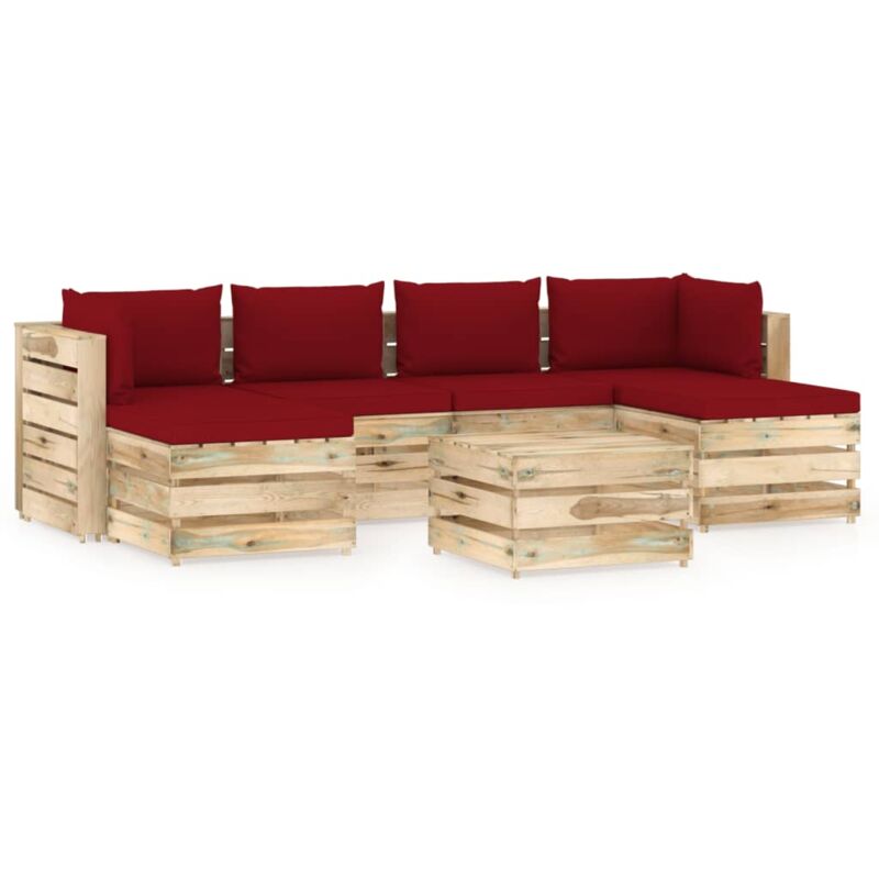 

Muebles de jardín 7 piezas con cojines madera impregnada verde - Rojo - Vidaxl