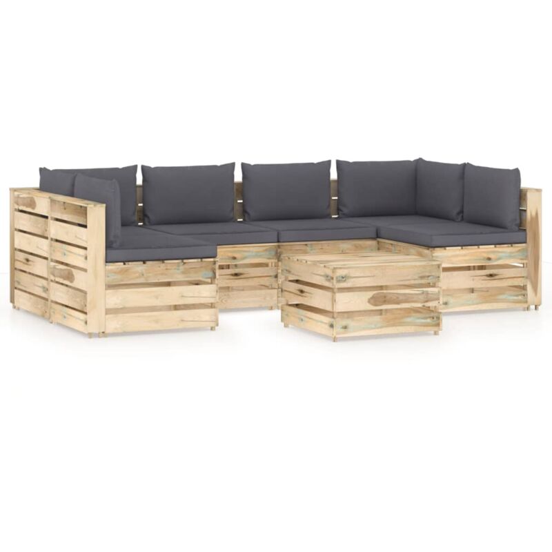 

vidaXL Muebles de jardín 7 piezas con cojines madera impregnada verde - Antracita