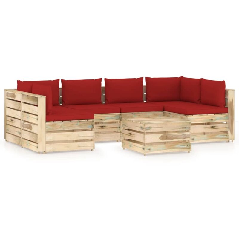 

Muebles de jardín 7 piezas con cojines madera impregnada verde - Rojo - Vidaxl