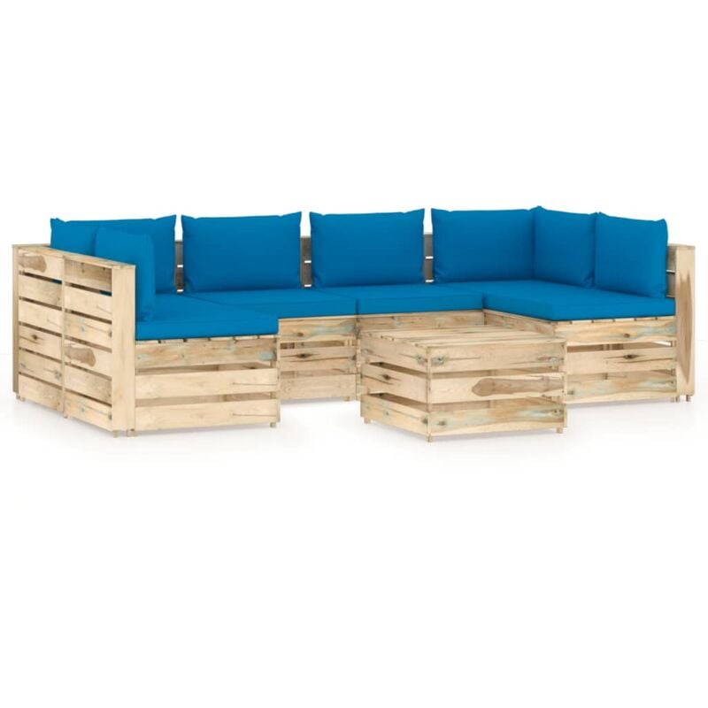 

Muebles de jardín 7 piezas con cojines madera impregnada verde - Azul - Vidaxl