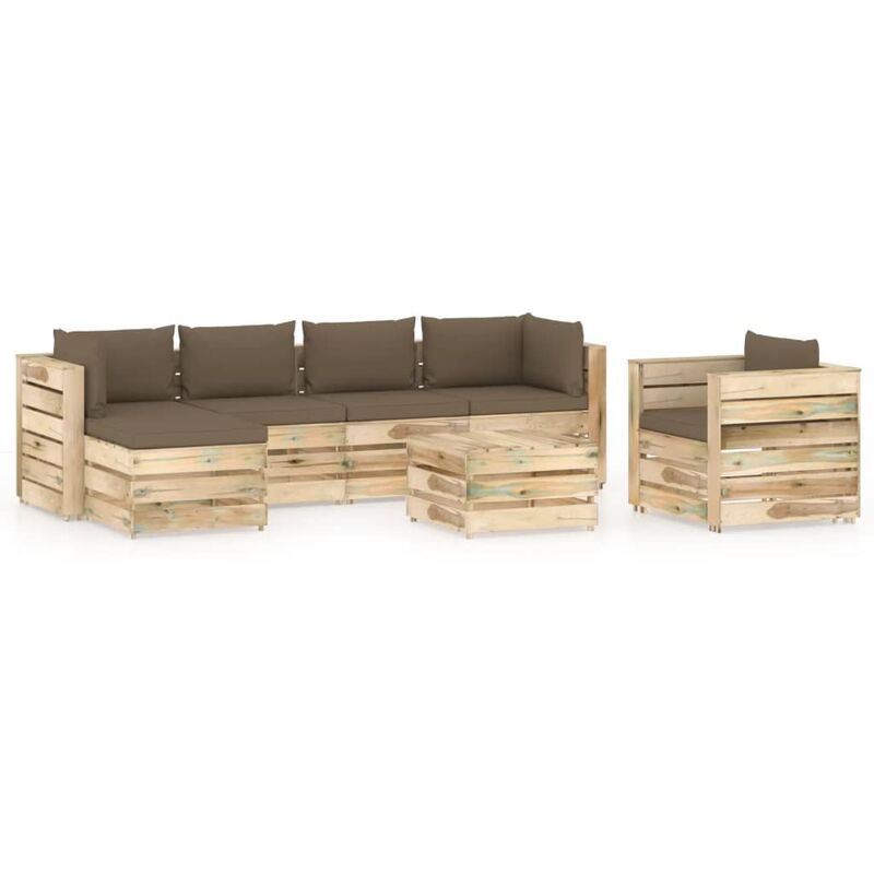 

Muebles de jardín 7 piezas con cojines madera impregnada verde - Marrón - Vidaxl