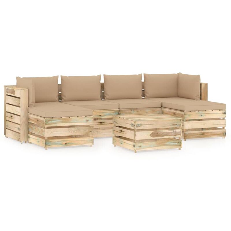 

Muebles de jardín 7 piezas con cojines madera impregnada verde - Amarillo - Vidaxl