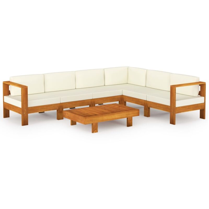 

Muebles de jardín 7 pzas cojines blanco crema madera de acacia - Marrón - Vidaxl