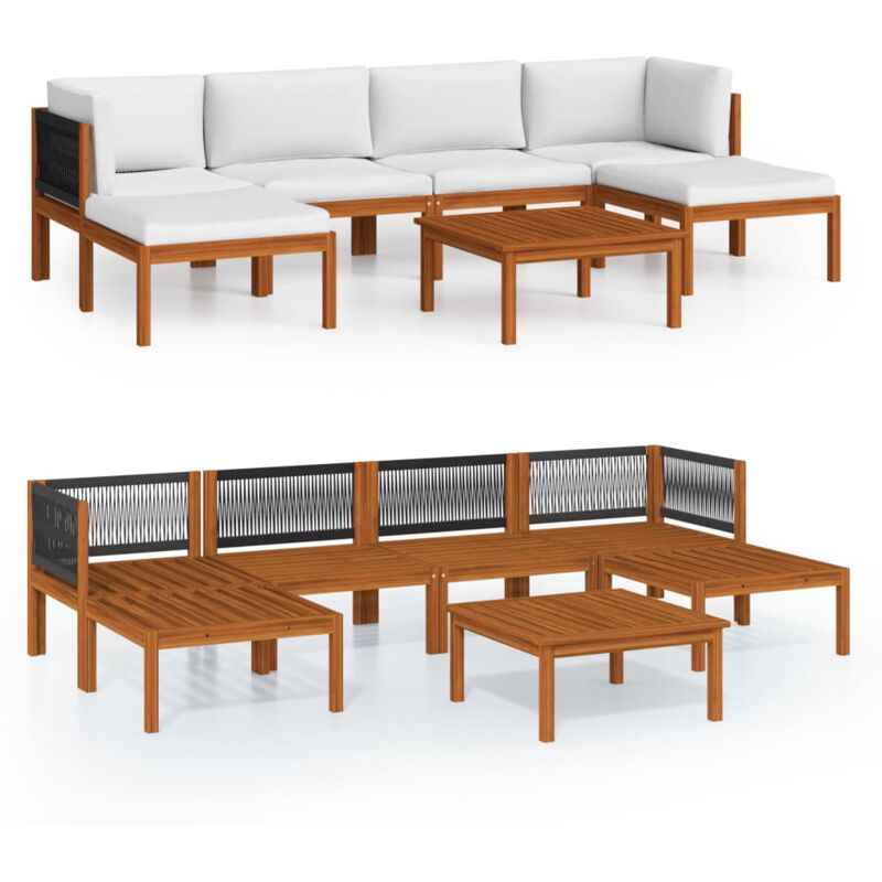 

Muebles de jardín 7 pzas cojines crema madera maciza de acacia - Marrón - Vidaxl