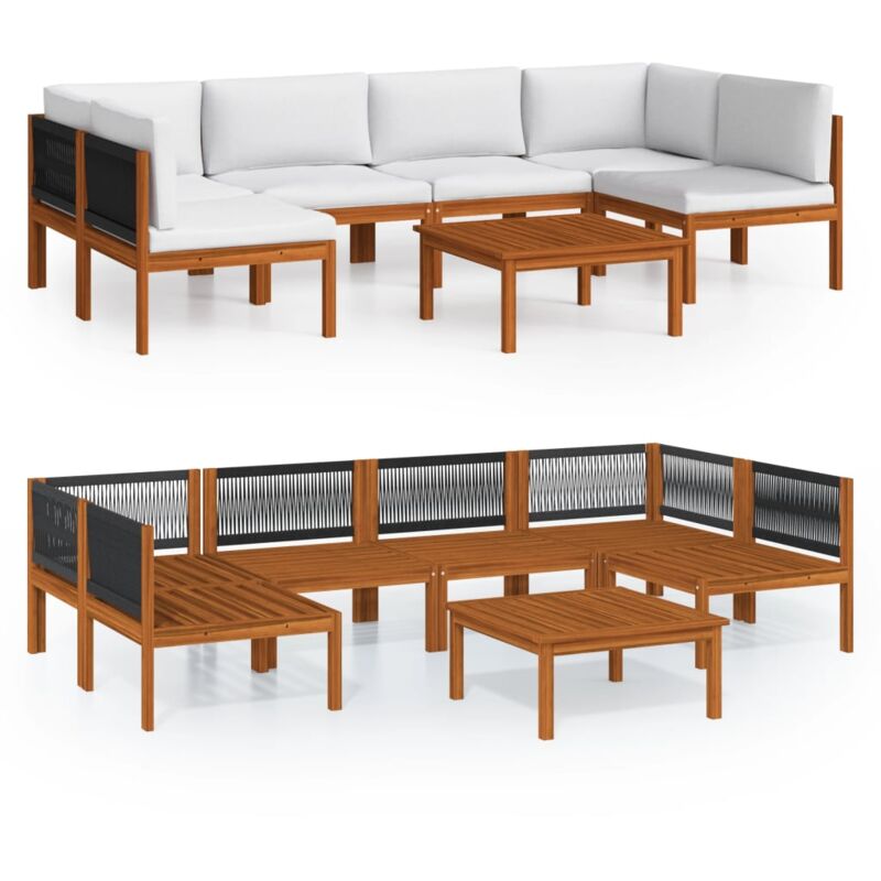 

Muebles de jardín 7 pzas cojines crema madera maciza de acacia - Marrón - Vidaxl