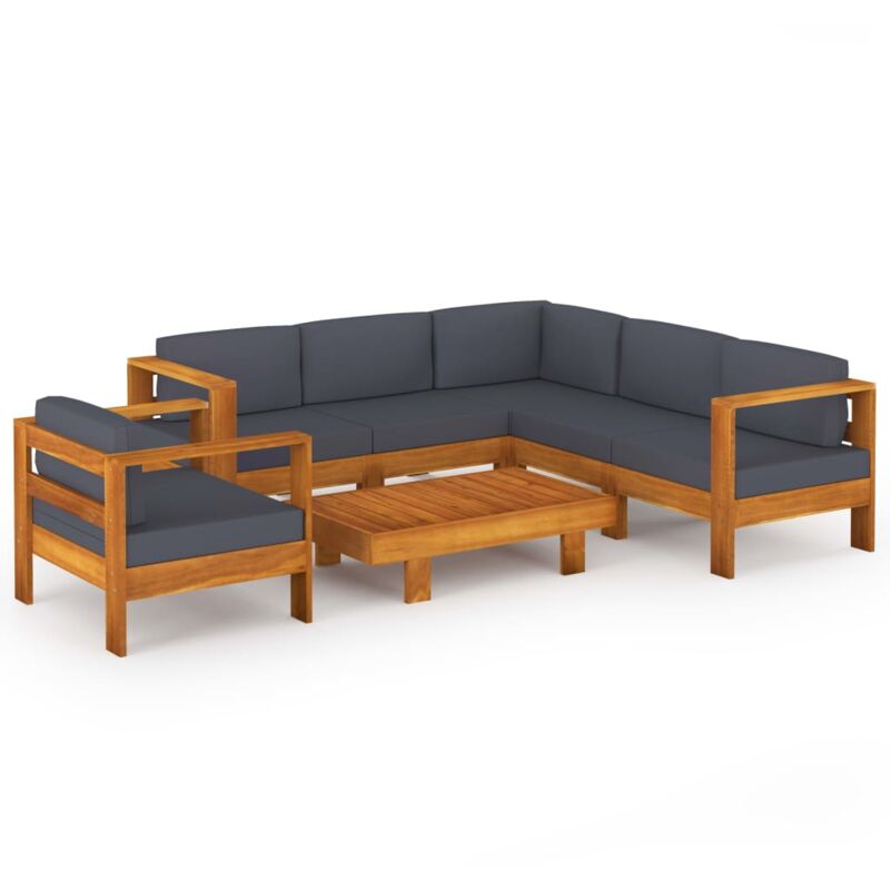 

vidaXL Muebles de jardín 7 pzas con cojines gris oscuro madera acacia - Marrón
