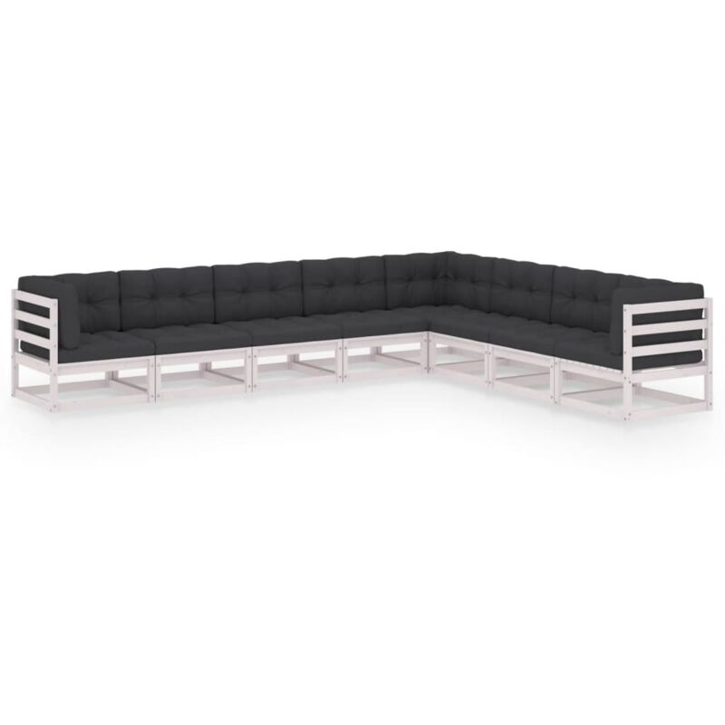 

vidaXL Muebles de jardín 8 piezas con cojines blanco madera de pino - Blanco