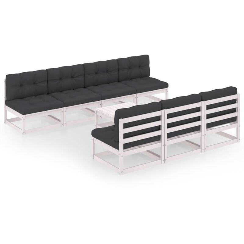 

vidaXL Muebles de jardín 8 piezas con cojines de madera de pino maciza - Blanco