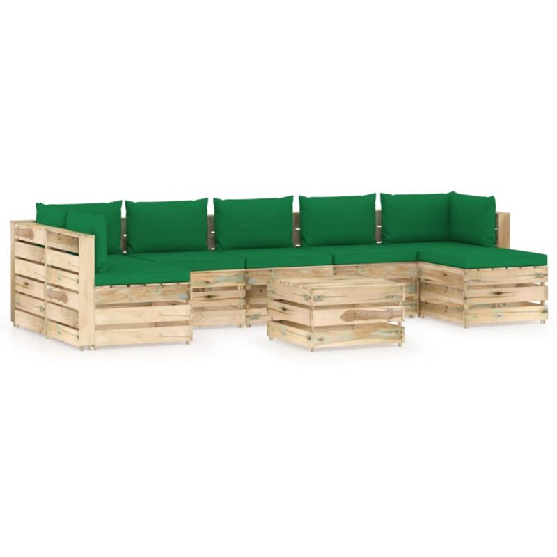 

Muebles de jardín 8 piezas con cojines madera impregnada verde - Verde - Vidaxl