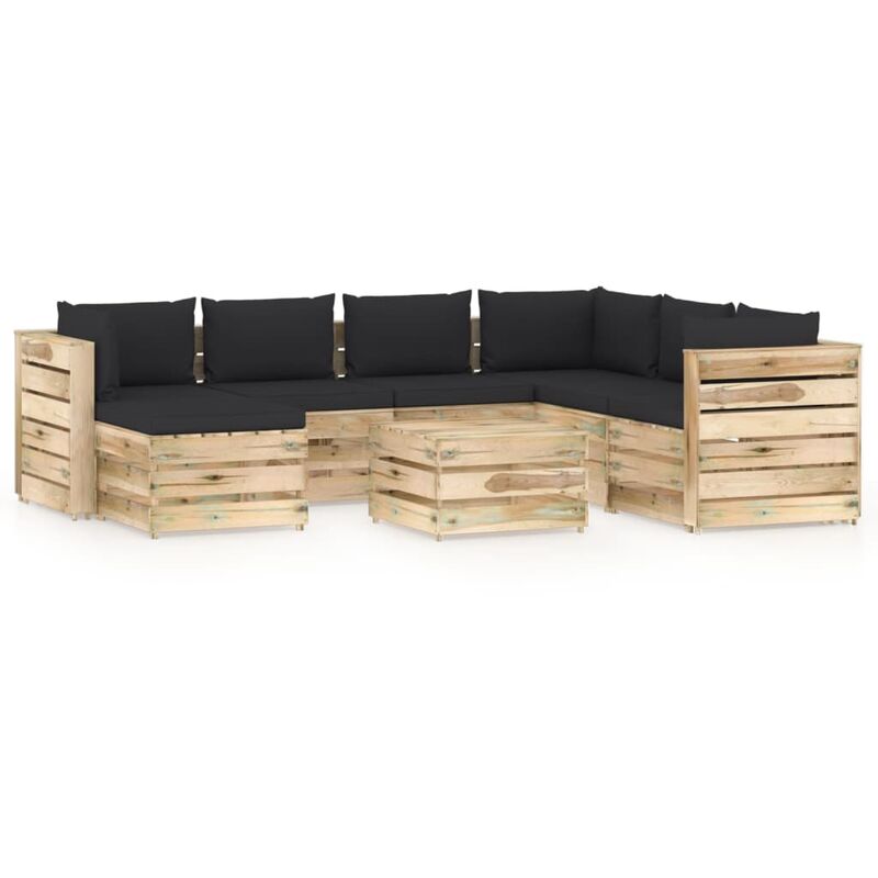 

Muebles de jardín 8 piezas con cojines madera impregnada verde - Negro - Vidaxl