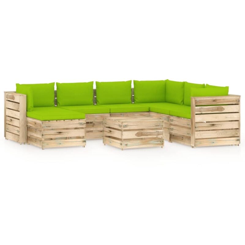 

Muebles de jardín 8 piezas con cojines madera impregnada verde - Verde - Vidaxl