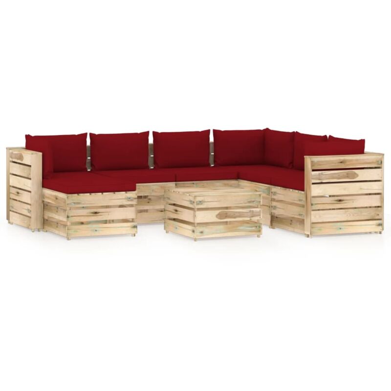

Muebles de jardín 8 piezas con cojines madera impregnada verde - Rojo - Vidaxl