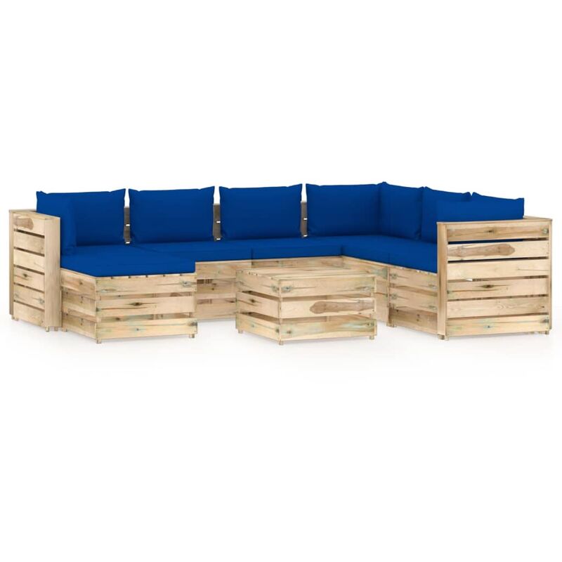 

Muebles de jardín 8 piezas con cojines madera impregnada verde - Azul - Vidaxl