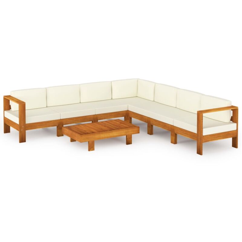 

Muebles de jardín 8 pzas cojines blanco crema madera de acacia - Marrón - Vidaxl