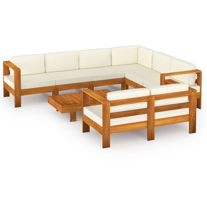 

Muebles de jardín 8 pzas cojines blanco crema madera de acacia - Marrón - Vidaxl