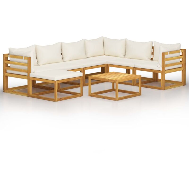 

Muebles de jardín 8 pzas cojines crema madera maciza de acacia - Crema - Vidaxl