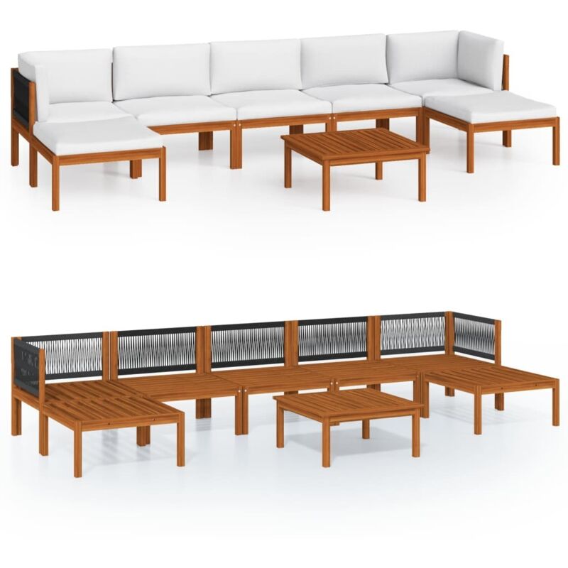 

Muebles de jardín 8 pzas cojines crema madera maciza de acacia - Marrón - Vidaxl