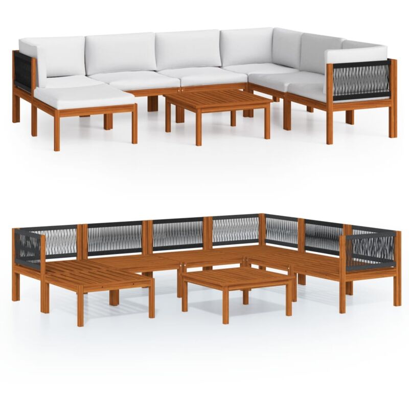 

Muebles de jardín 8 pzas cojines crema madera maciza de acacia - Marrón - Vidaxl
