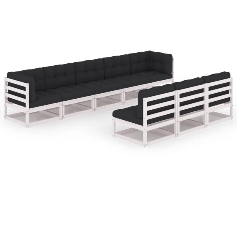 

Muebles de jardín 8 pzas y cojines blanco madera maciza pino - Blanco - Vidaxl