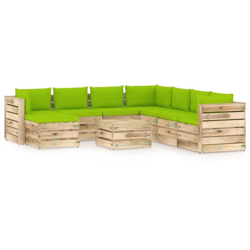 

Muebles de jardín 9 piezas con cojines madera impregnada verde - Verde - Vidaxl