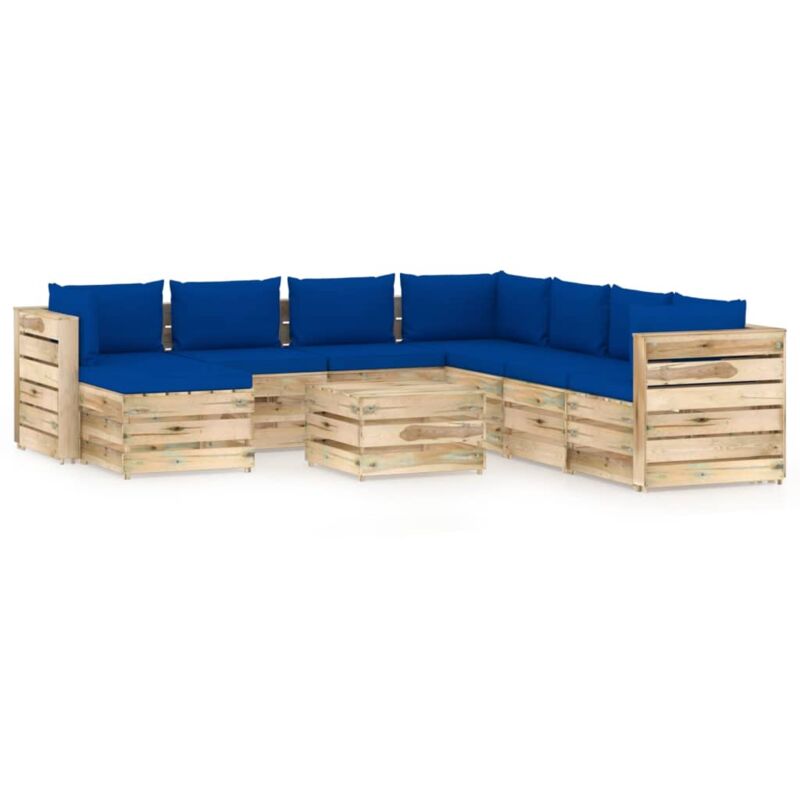 

Muebles de jardín 9 piezas con cojines madera impregnada verde - Azul - Vidaxl