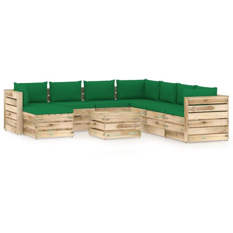 

Muebles de jardín 9 piezas con cojines madera impregnada verde - Verde - Vidaxl