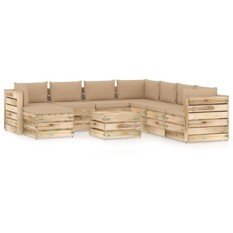

Muebles de jardín 9 piezas con cojines madera impregnada verde - Amarillo - Vidaxl